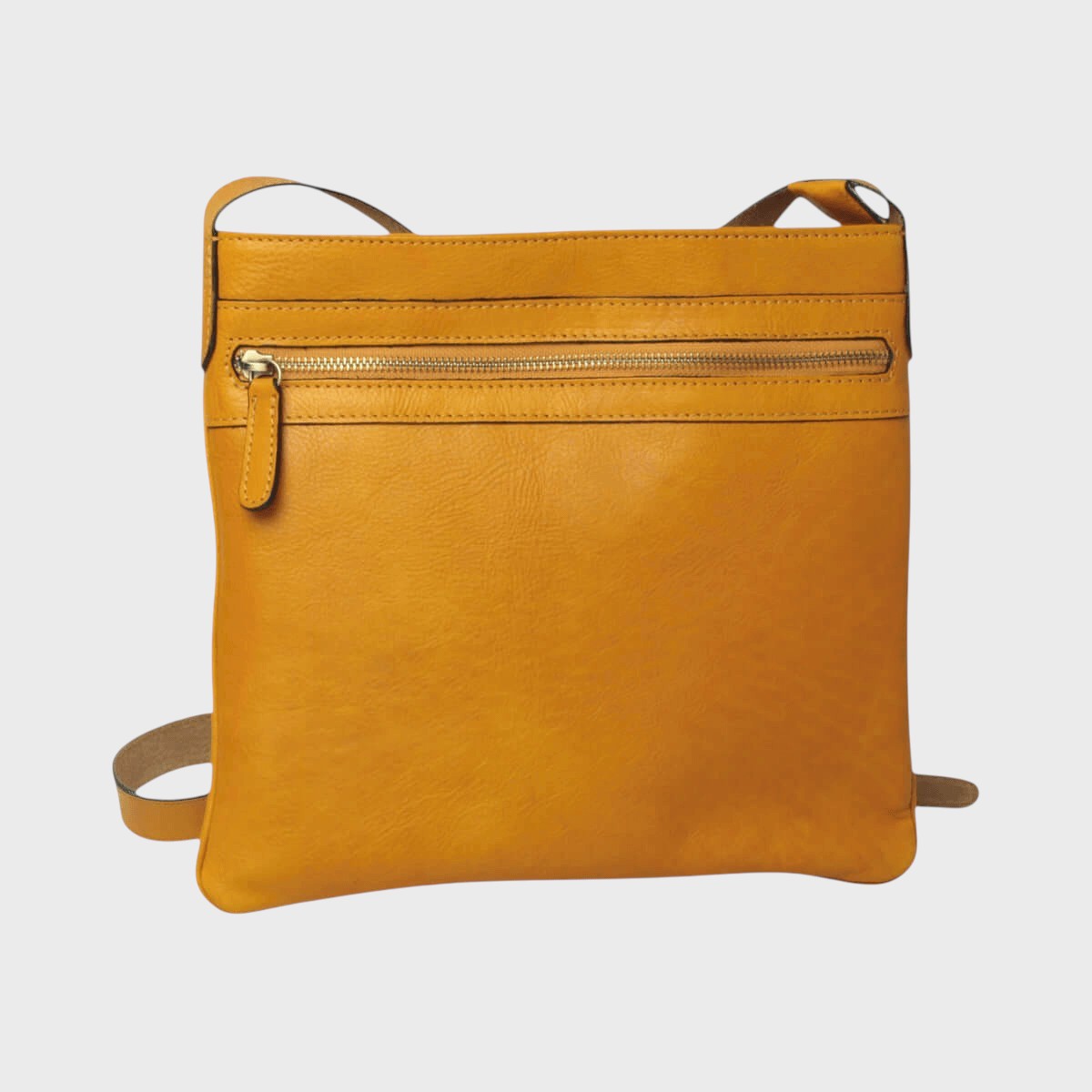 Borsa a tracolla in pelle giallo ocra Old Angler, tasca con zip frontale e tracolla