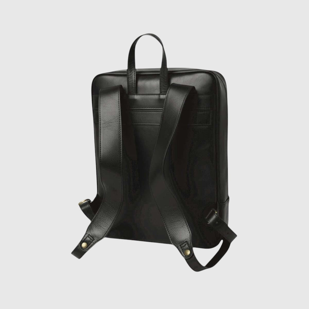 Zaino in pelle nera con spallacci imbottiti e fascia trolley