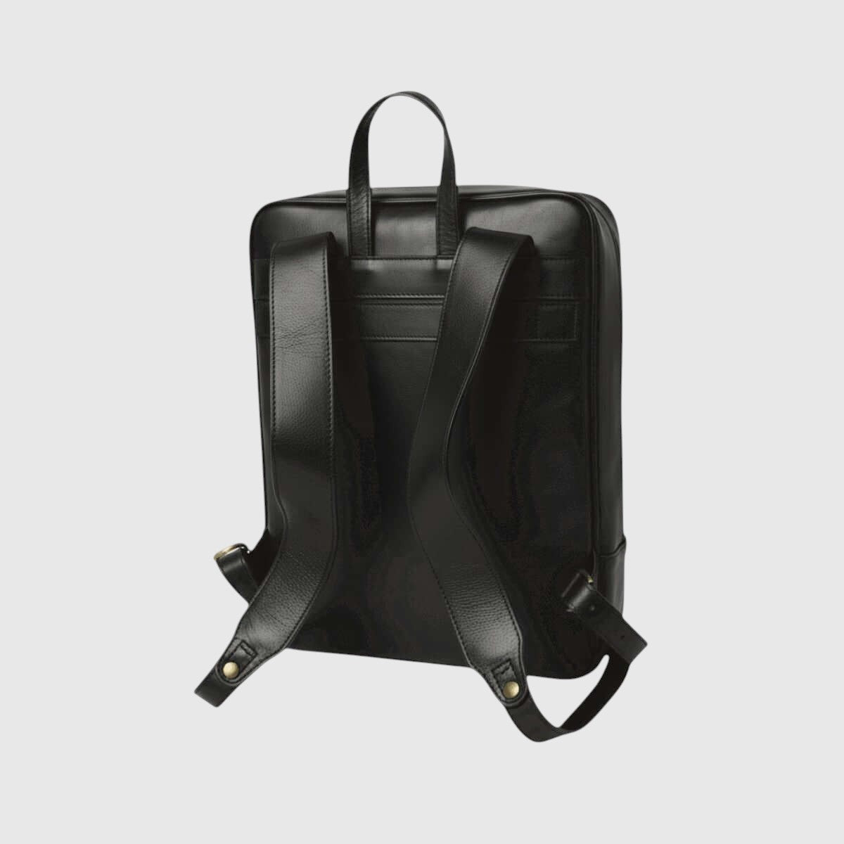 Zaino in pelle nera con spallacci imbottiti e fascia trolley