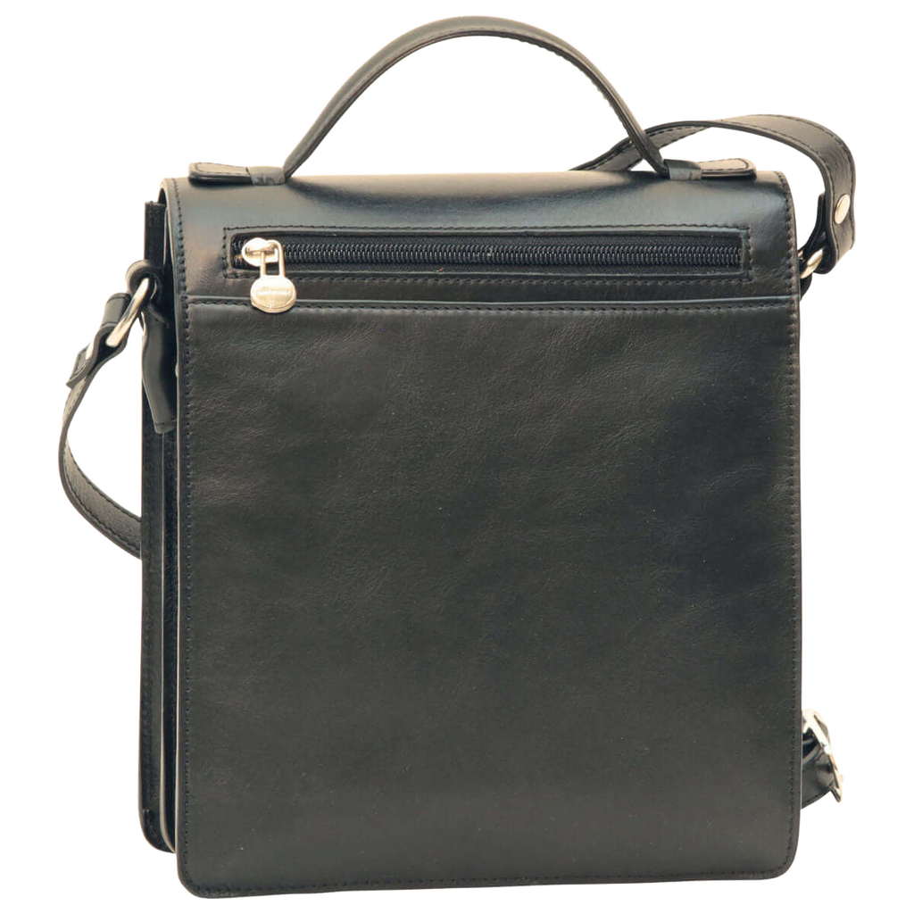 Borsa a tracolla in pelle nera da uomo con cerniera superiore e maniglia