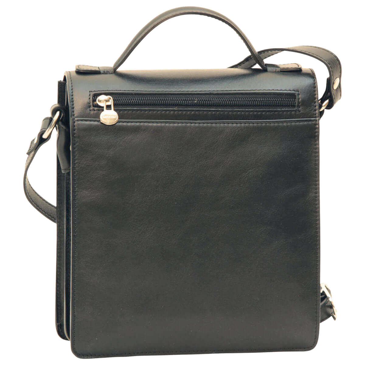 Borsa a tracolla in pelle nera da uomo con cerniera superiore e maniglia