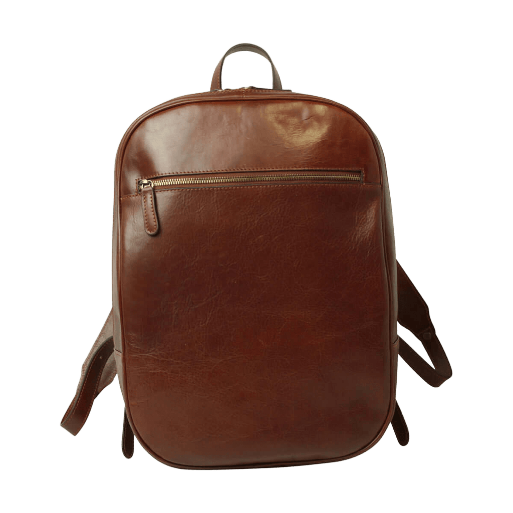 Zaino in pelle marrone con zip frontale e manico superiore
