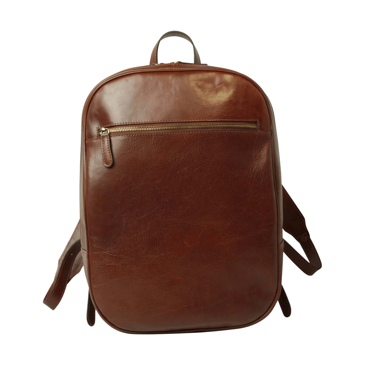 Zaino in pelle marrone con zip frontale e manico superiore