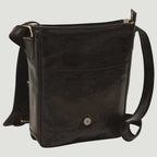 Borsa messenger in pelle di vitello nera con chiusura magnetica a bottone e zip
