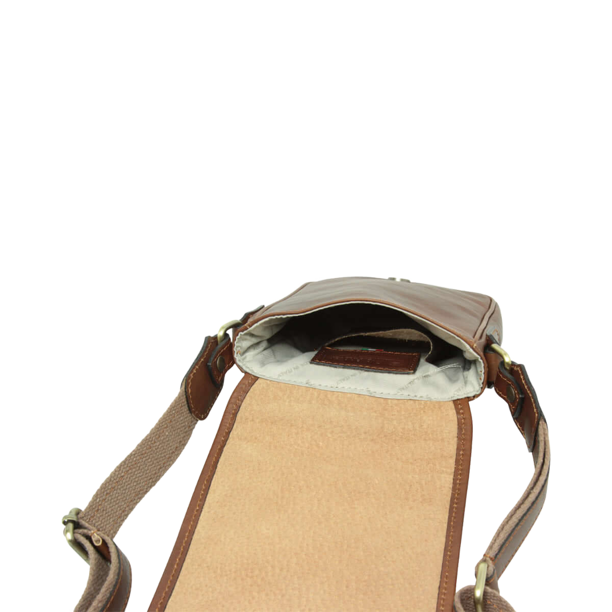 Borsa tracolla uomo in pelle castagna, interno chiaro e tasca interna