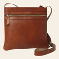 Borsa a tracolla in pelle marrone con zip frontale e tracolla regolabile