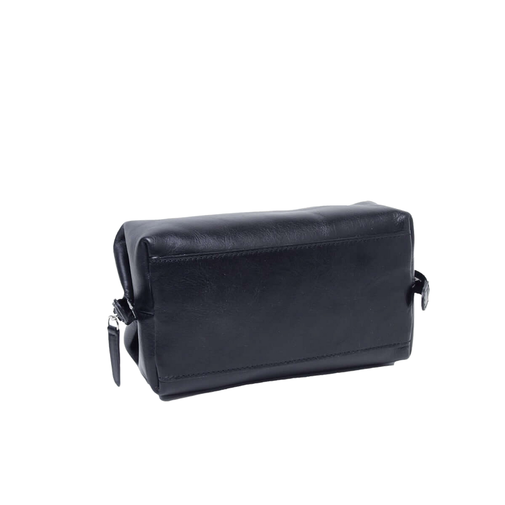 Beauty case in pelle nero con zip e angoli arrotondati