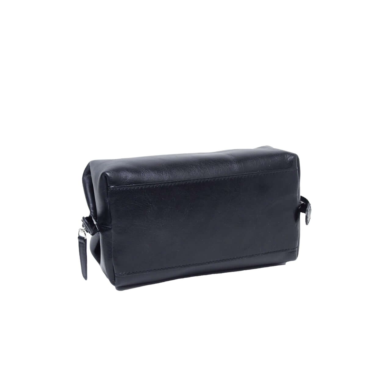 Beauty case in pelle nero con zip e angoli arrotondati
