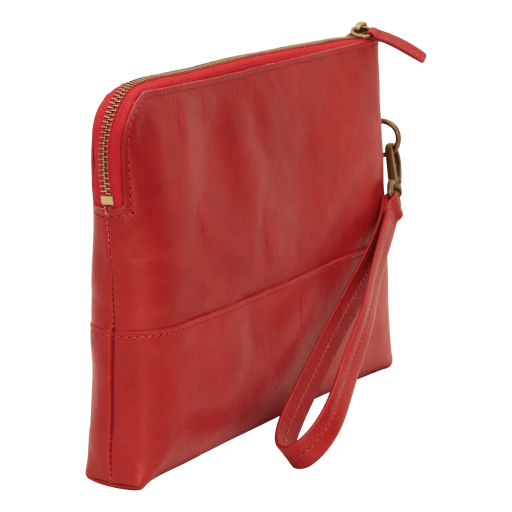 Portadocumenti rosso in vitello pieno fiore con zip e maniglia laterale