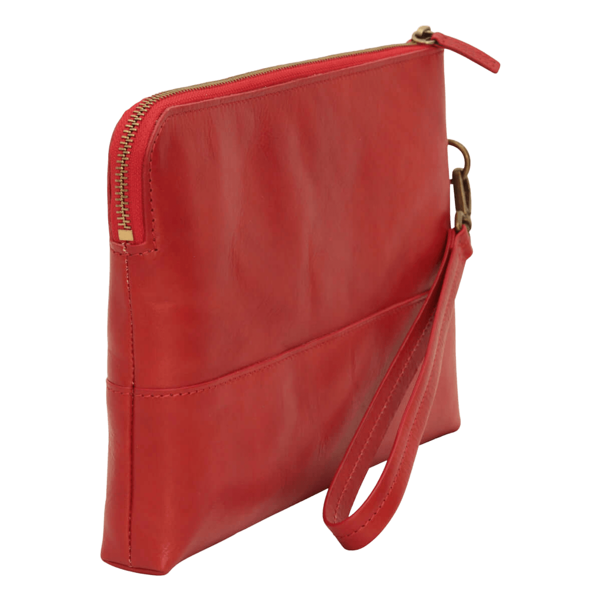 Portadocumenti rosso in vitello pieno fiore con zip e maniglia laterale