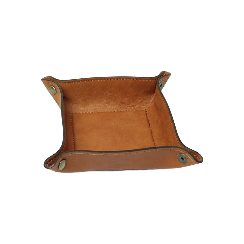 Vuotatasche in pelle color tabacco con cuciture e occhielli metallici
