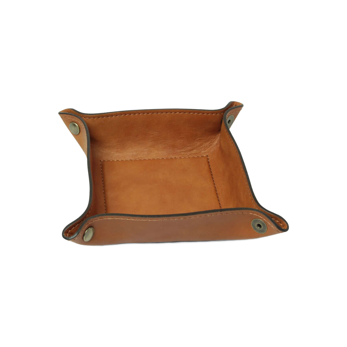 Vuotatasche in pelle color tabacco con cuciture e occhielli metallici