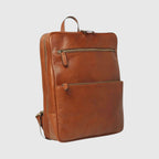 Zaino in pelle di vitello cuoio con zip frontale e fascia trolley Old Angler