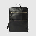 Zaino in pelle nera con maniglia superiore e zip frontale color oro