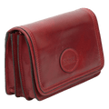 Pochette in pelle rossa con patta e chiusura metallica, tracolla interna