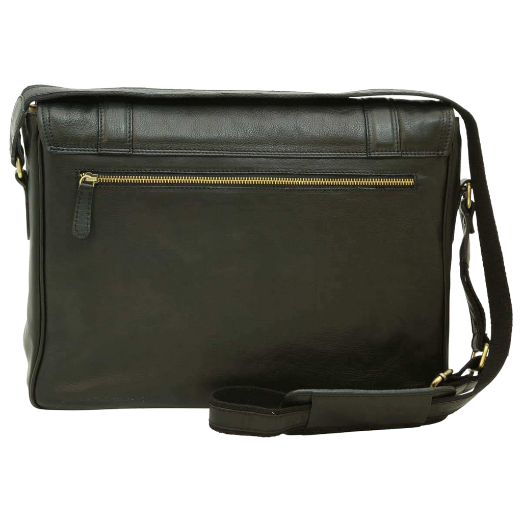 Borsa messenger in pelle verde scuro con zip frontale e tracolla