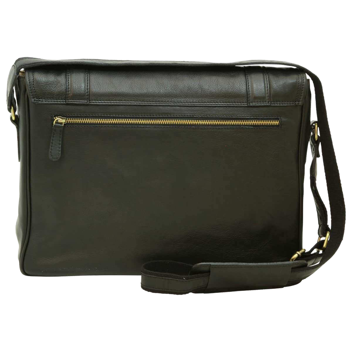 Borsa messenger in pelle verde scuro con zip frontale e tracolla