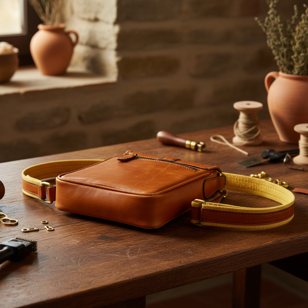 Men's Gold leather shoulder bag