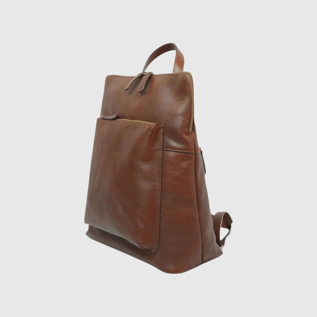 Zaino in pelle marrone con pannello frontale e tasca esterna
