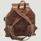 Zaino in pelle marrone con tracolla incrociata e tasche laterali con fibbie