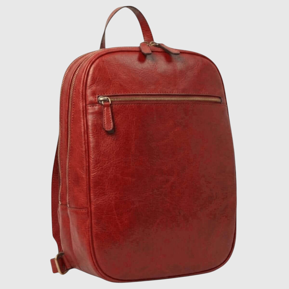 Zaino in pelle rossa con tasca frontale con zip e manico superiore