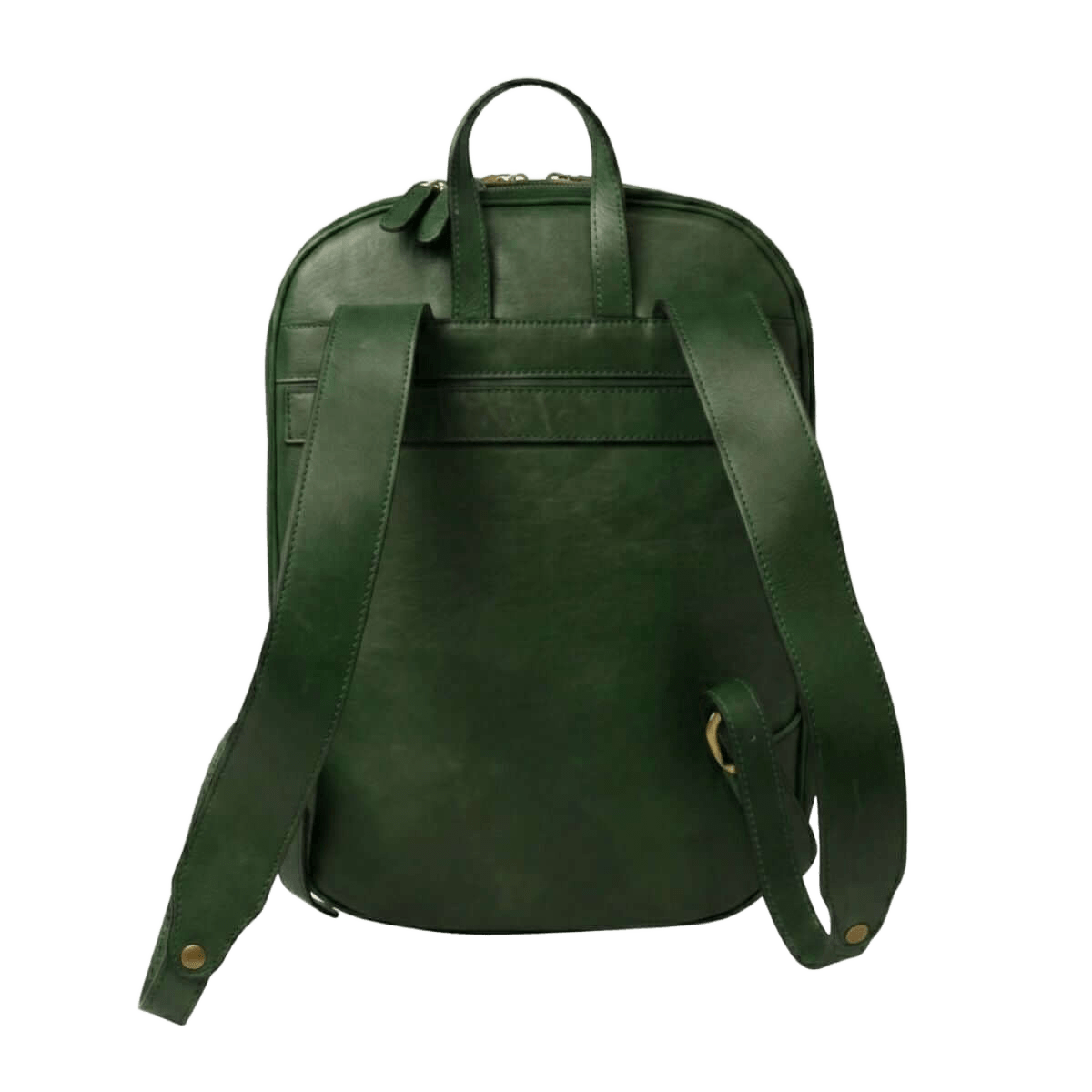 Zaino in pelle verde con tasca frontale con zip, tracolle e maniglia superiore