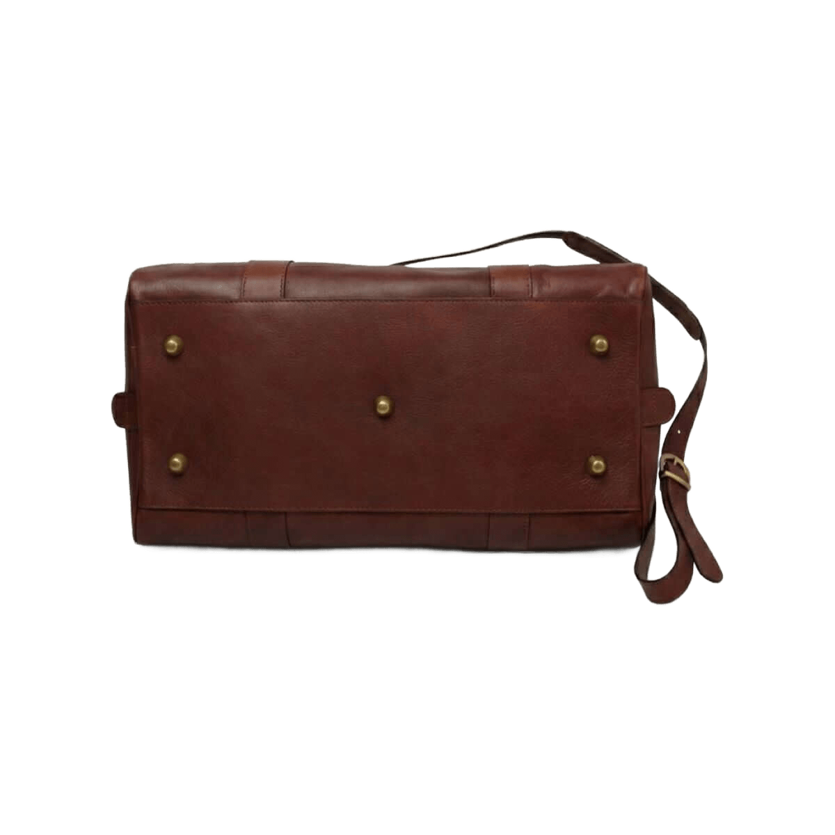 Borsone grande in pelle marrone con patta frontale e fibbie dorate
