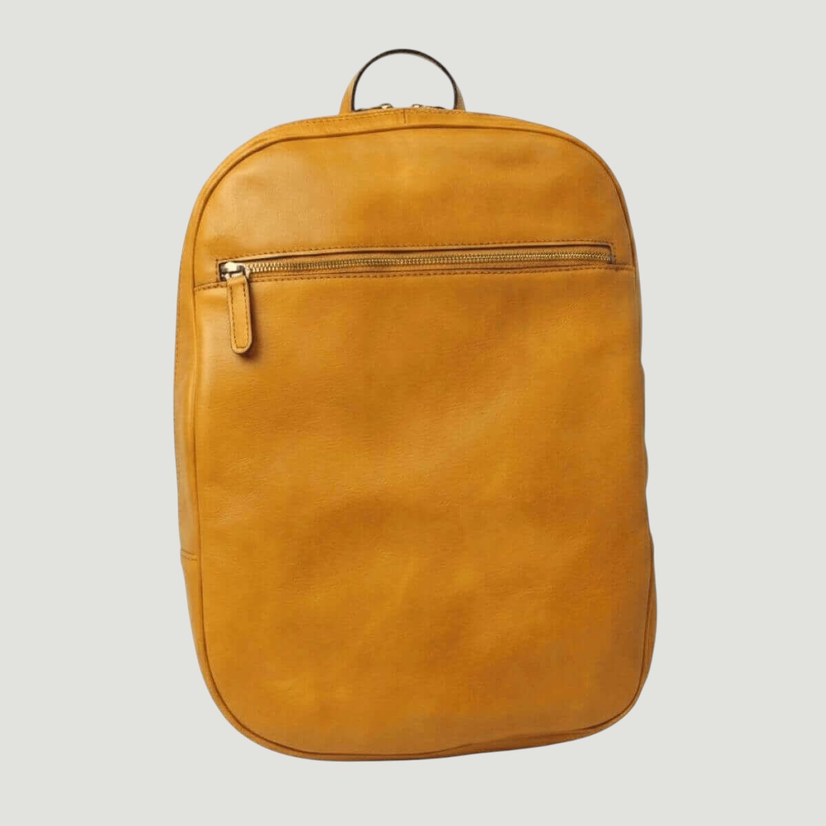 Zaino in pelle giallo ocra con tasca frontale zip e manico superiore