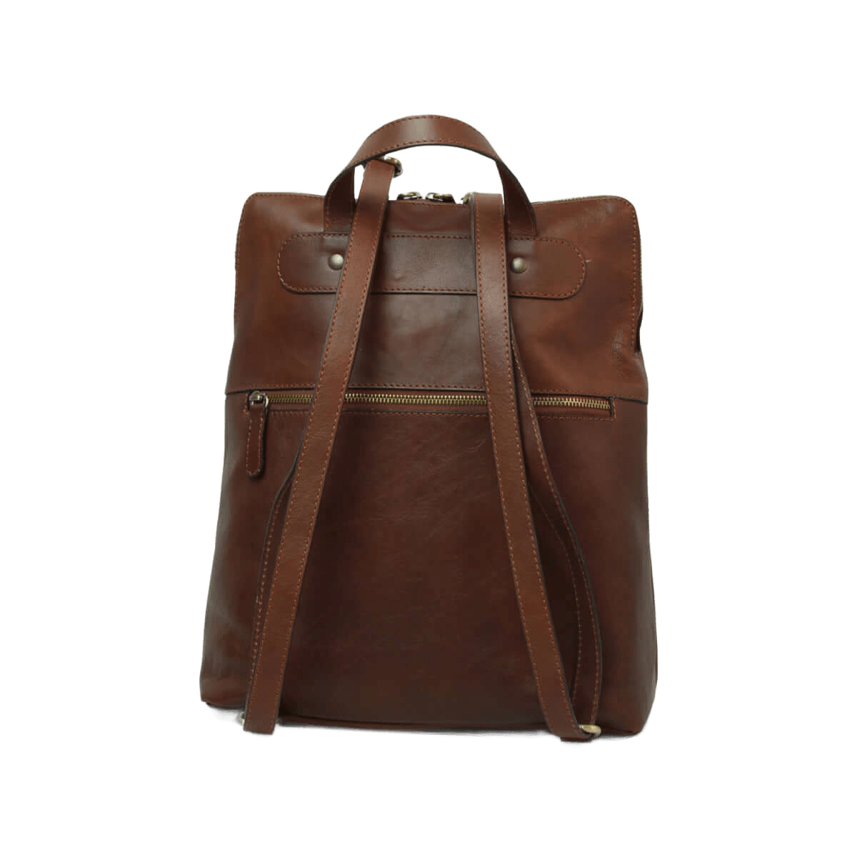 Zaino in pelle marrone castagna con spallacci e tasche con patta