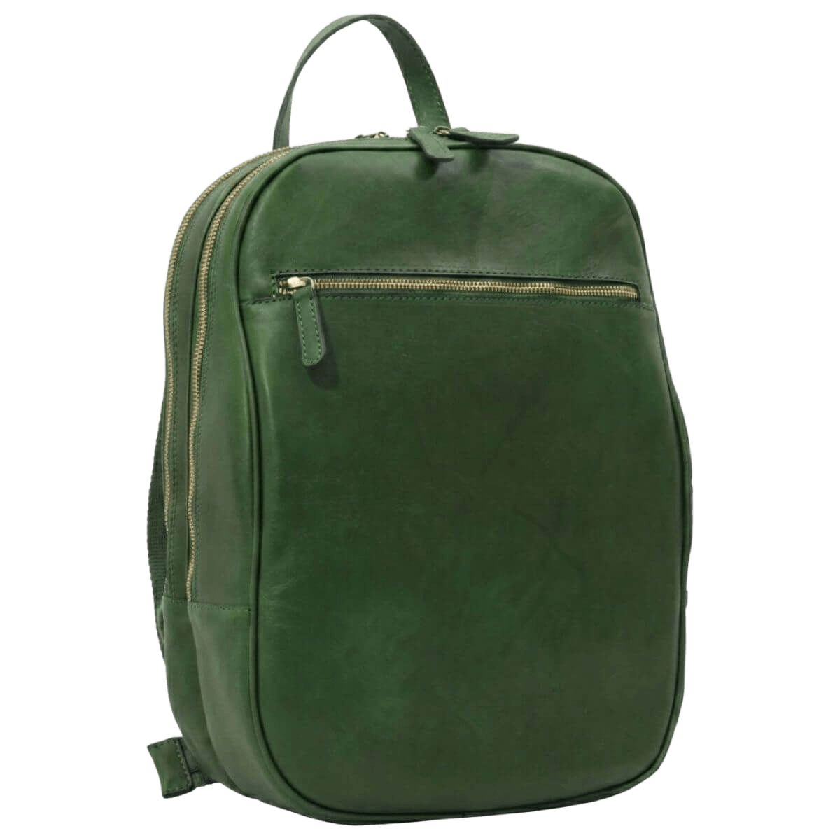 Zaino in pelle verde con tasca frontale con zip e maniglia superiore