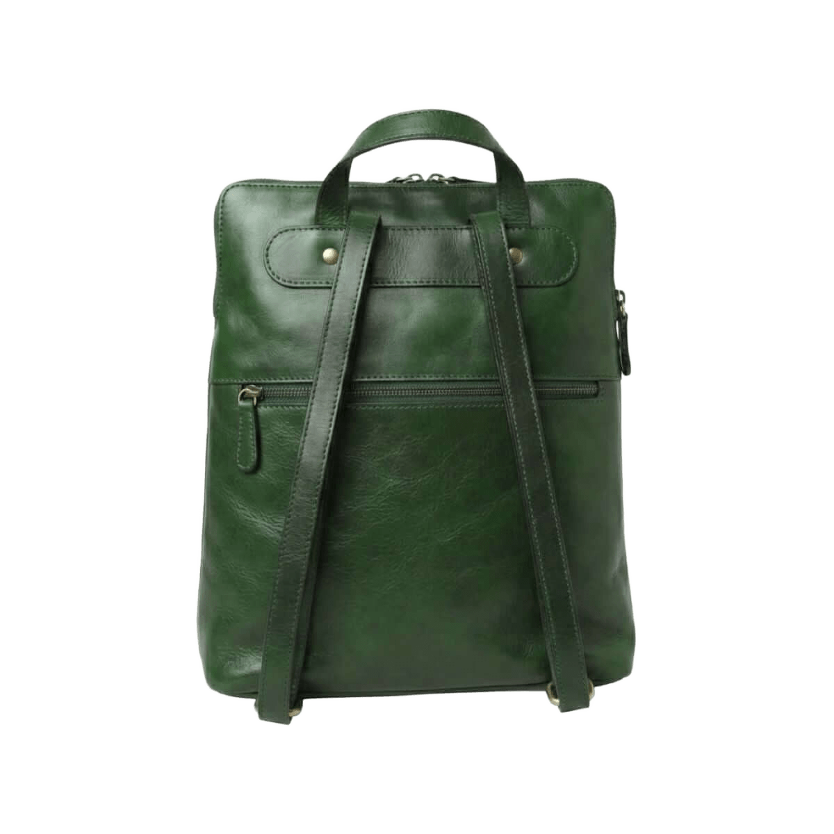 Zaino in pelle verde con tasche laterali e spallacci regolabili