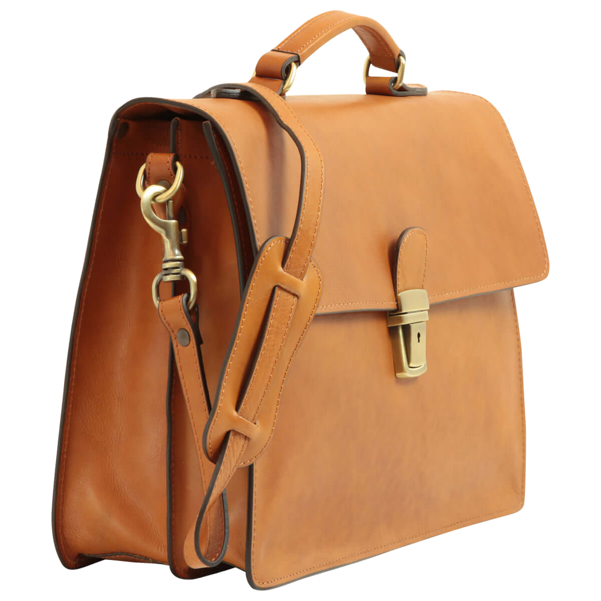 Borsa porta PC in pelle marrone Old Angler Firenze, fibbia e tracolla in cuoio