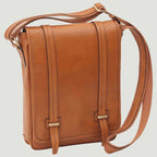 Messenger in pelle arancione con doppia chiusura magnetica e fibbie frontali