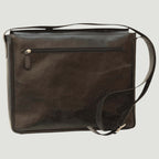 Borsa messenger uomo Old Angler in pelle scura con tasca con zip e tracolla regolabile