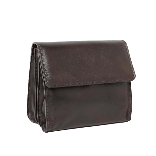 Borsa a tracolla in pelle testa di moro con patta e tracolla regolabile