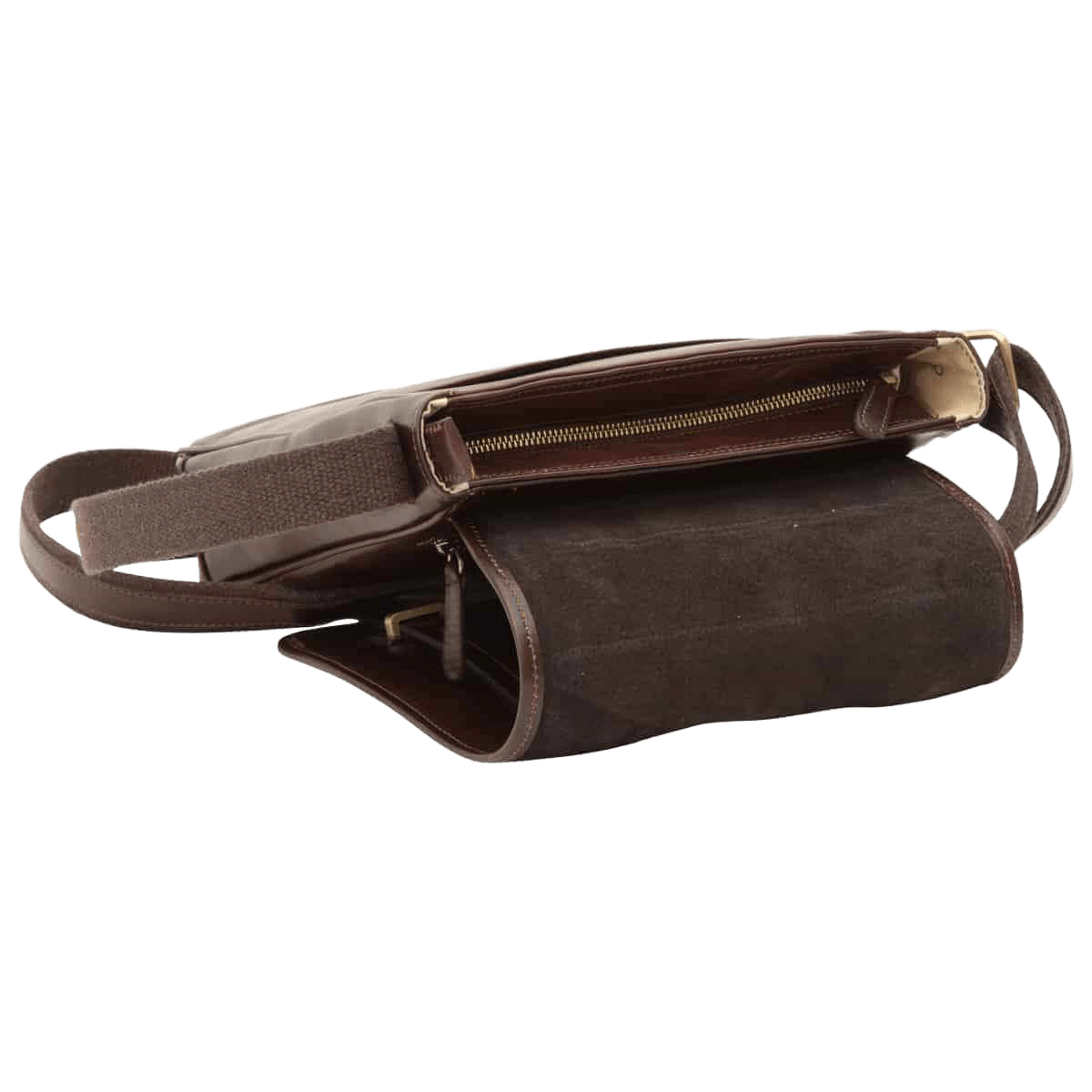 Borsa messenger marrone scuro in pelle con tracolla e apertura interna con zip