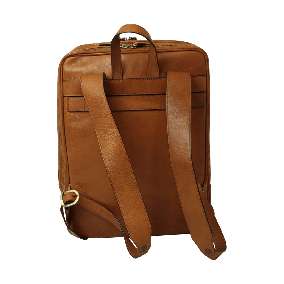 Zaino in pelle cognac con spallacci imbottiti e tasca frontale con zip