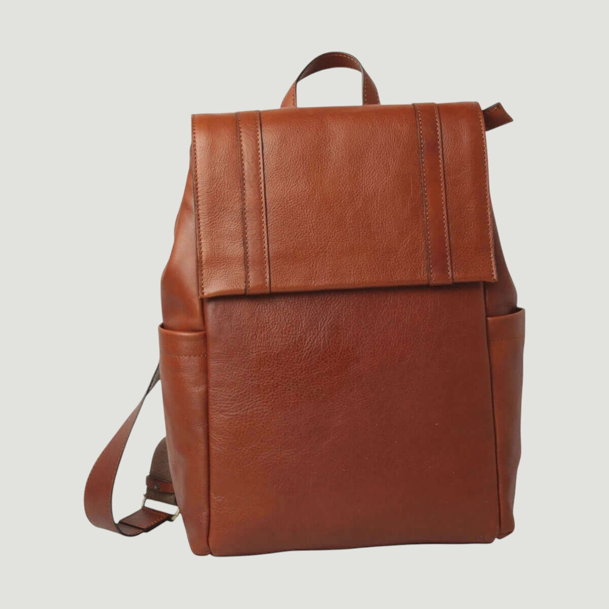 Zaino in pelle Teak per laptop, tasca frontale e maniglia superiore