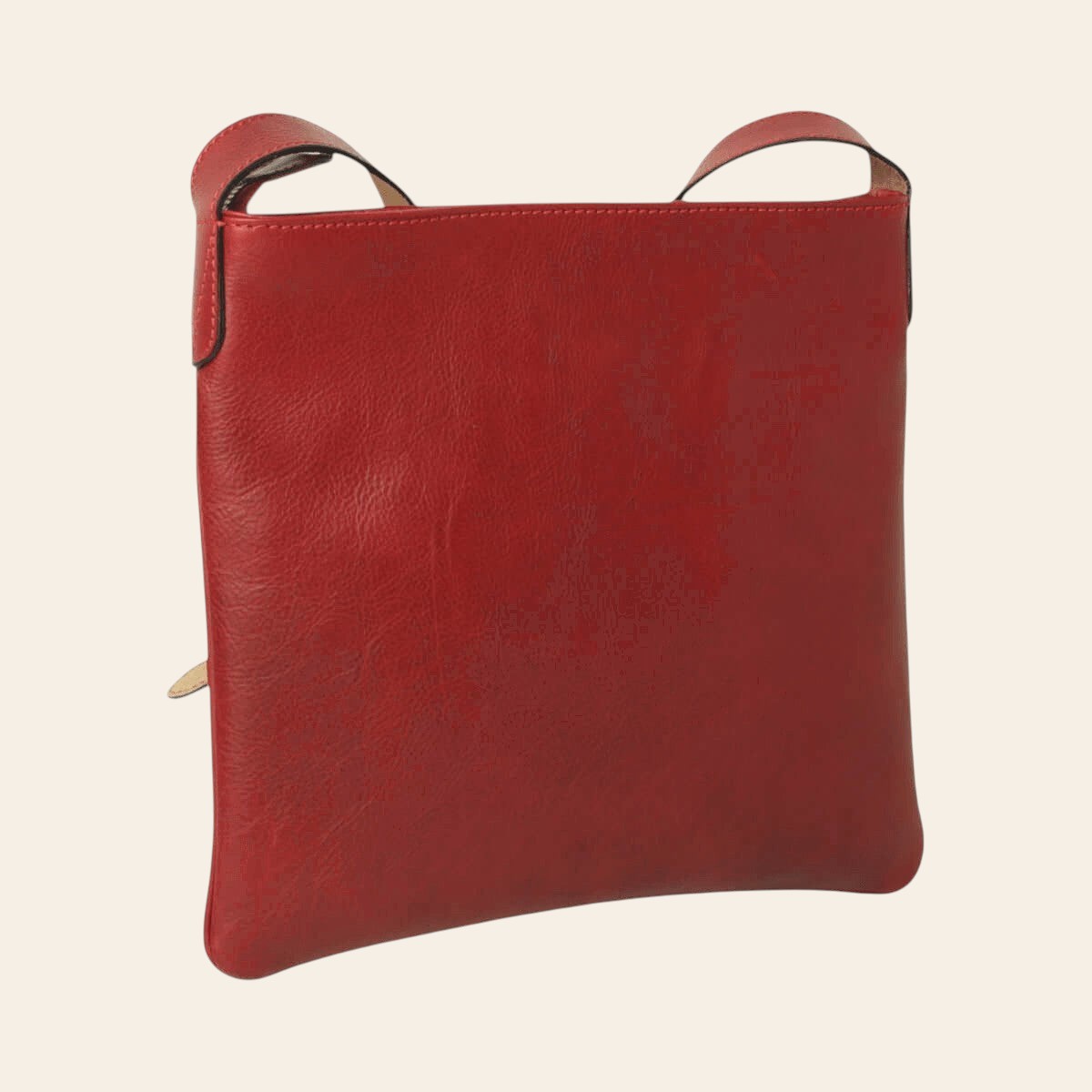 Borsa a tracolla rossa in pelle con manici superiori e bordi arrotondati