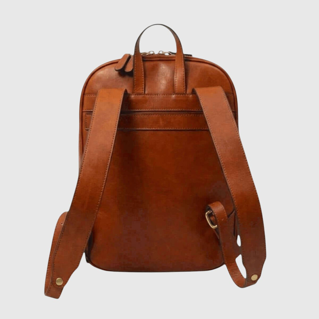 Zaino in pelle marrone Teak con spallacci regolabili e tasca frontale con zip