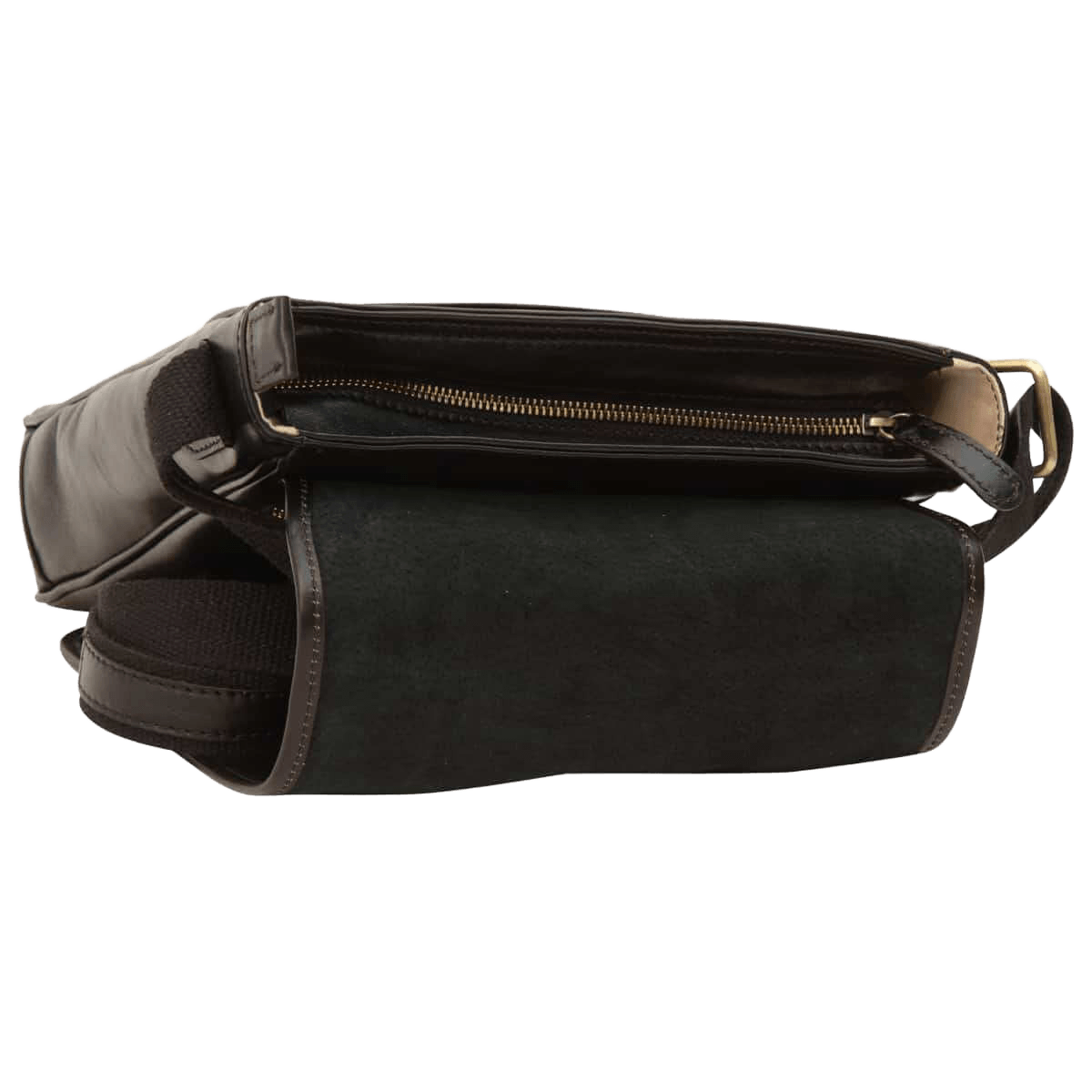 Borsa messenger in pelle nera con scomparto interno e zip superiore