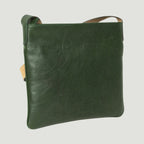 Borsa a tracolla in pelle verde grande rettangolare con tracolla in cuoio