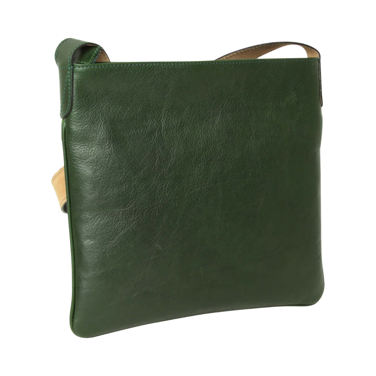 Borsa a tracolla verde in pelle con impugnatura posteriore e tracolla