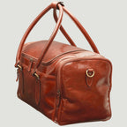 Borsa da viaggio in pelle cuoio con maniglie alte e tracolla laterale