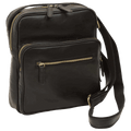 Borsa messenger in pelle nera piccola con doppia chiusura zip e fibbia