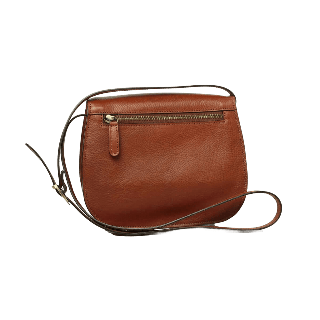 Borsa a tracolla in pelle marrone Teak, chiusura a pattina e tracolla