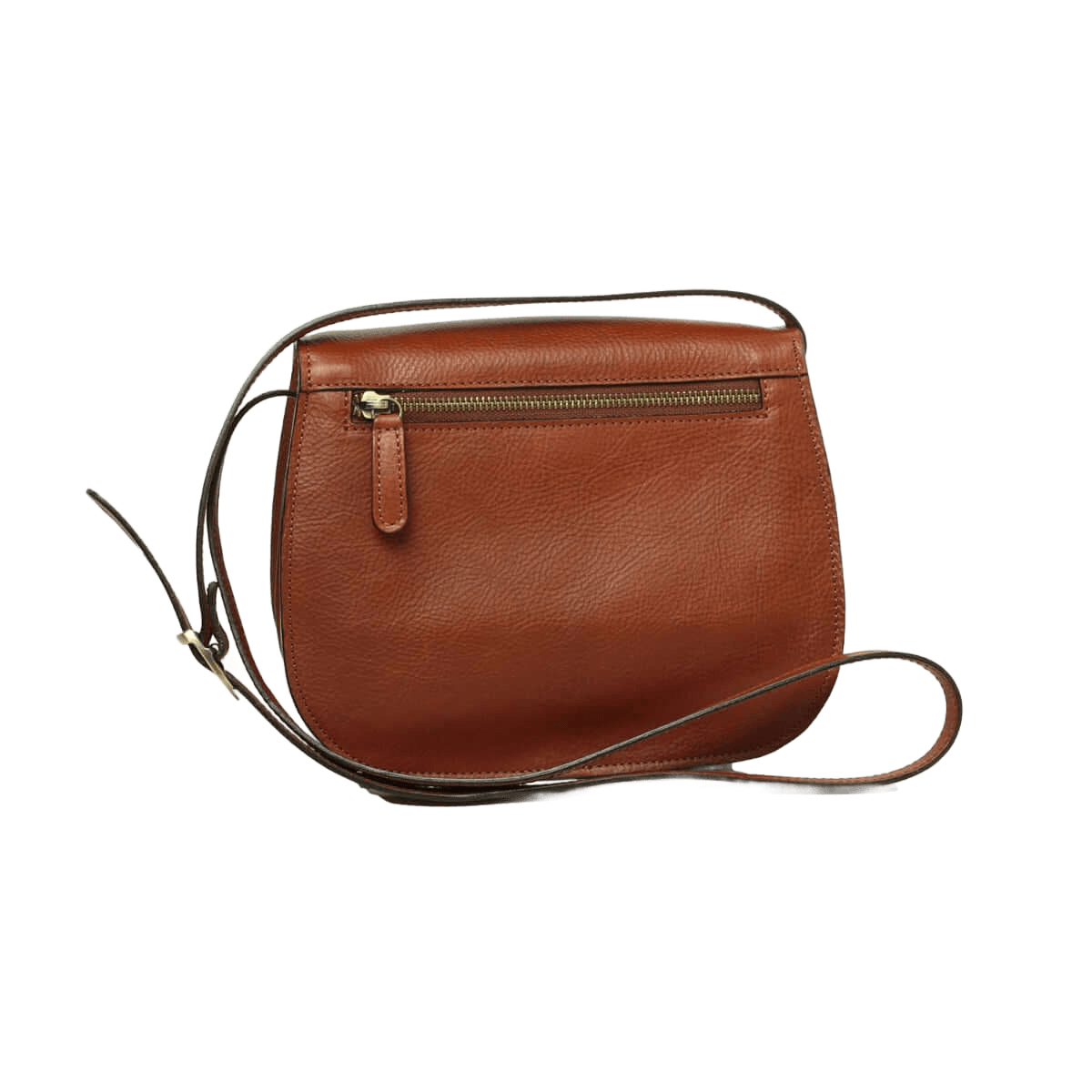 Borsa a tracolla in pelle marrone Teak, chiusura a pattina e tracolla