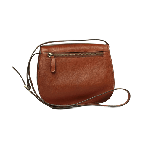 Borsa a tracolla in pelle marrone Teak, chiusura a pattina e tracolla