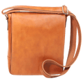 Borsa in pelle marrone per iPad con tracolla e chiusura a zip.