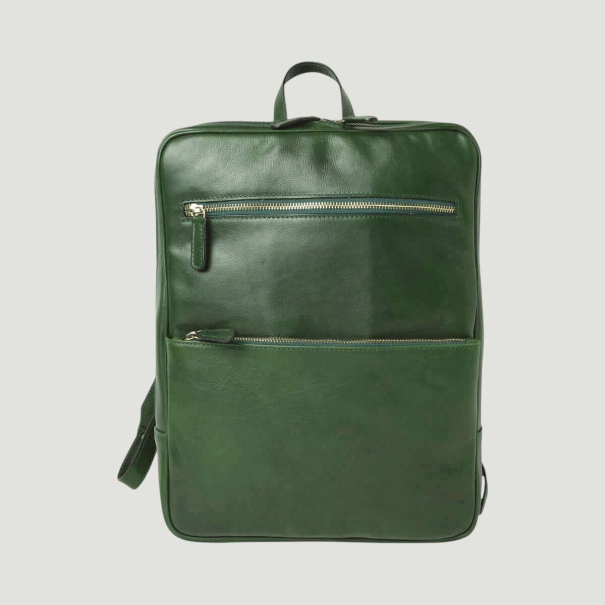Zaino in pelle verde con zip frontale e maniglie superiori